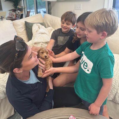 Cavapoo puppy meeting children